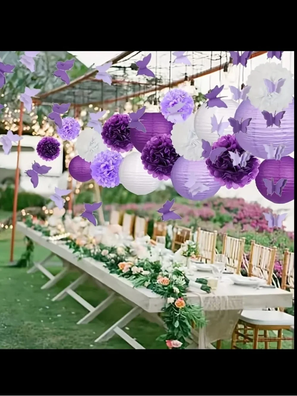 Purple and white party supplies